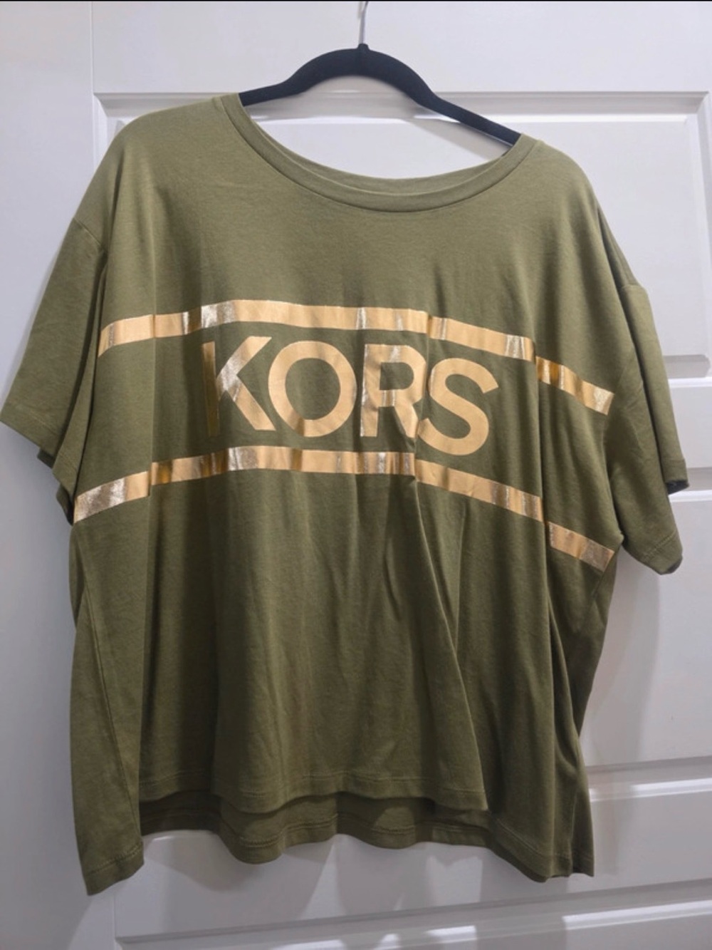 Michael Kors Kids Olive Green Tee with Gold KORS Stripe